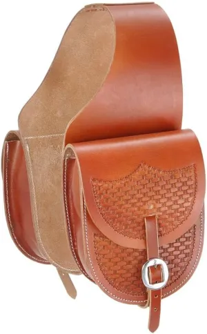 Tough 1 Leather Saddle Bag with Basket Stamp, Med. Tan, 6 1/2" x 9 1/2"