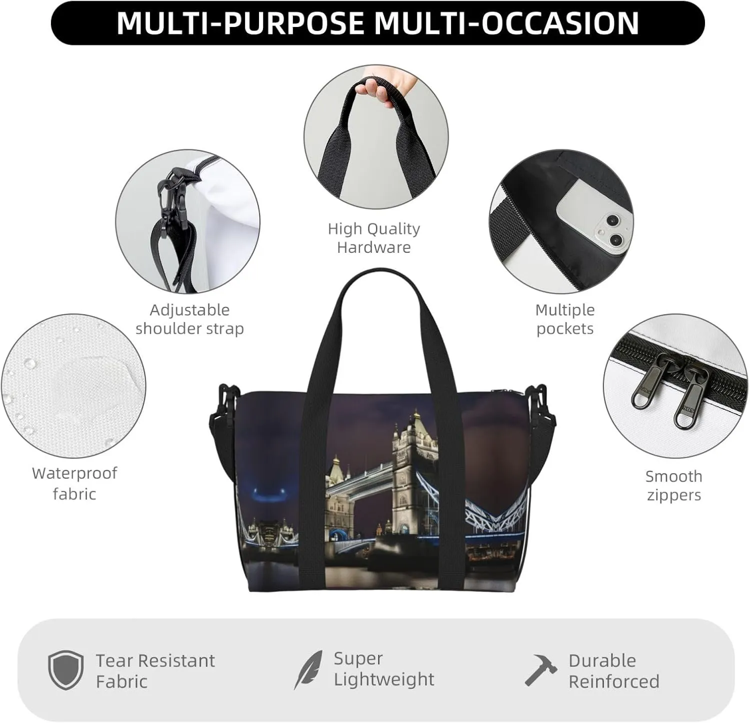 Tower Bridge In London Travel Duffel Bag Carry On Tote Bags For Men,Weekender Overnight Bag,Sports Tote Gym Bag