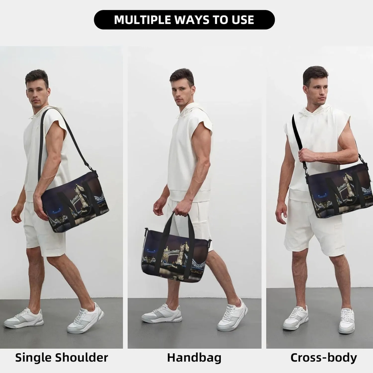 Tower Bridge In London Travel Duffel Bag Carry On Tote Bags For Men,Weekender Overnight Bag,Sports Tote Gym Bag