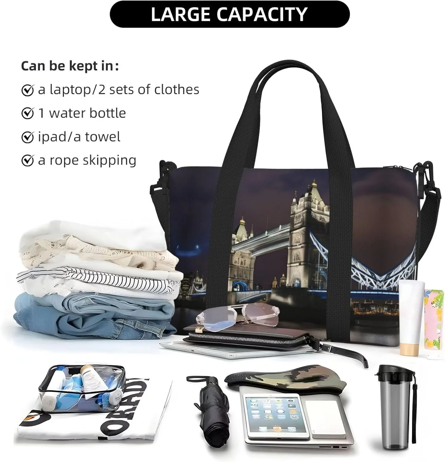 Tower Bridge In London Travel Duffel Bag Carry On Tote Bags For Men,Weekender Overnight Bag,Sports Tote Gym Bag