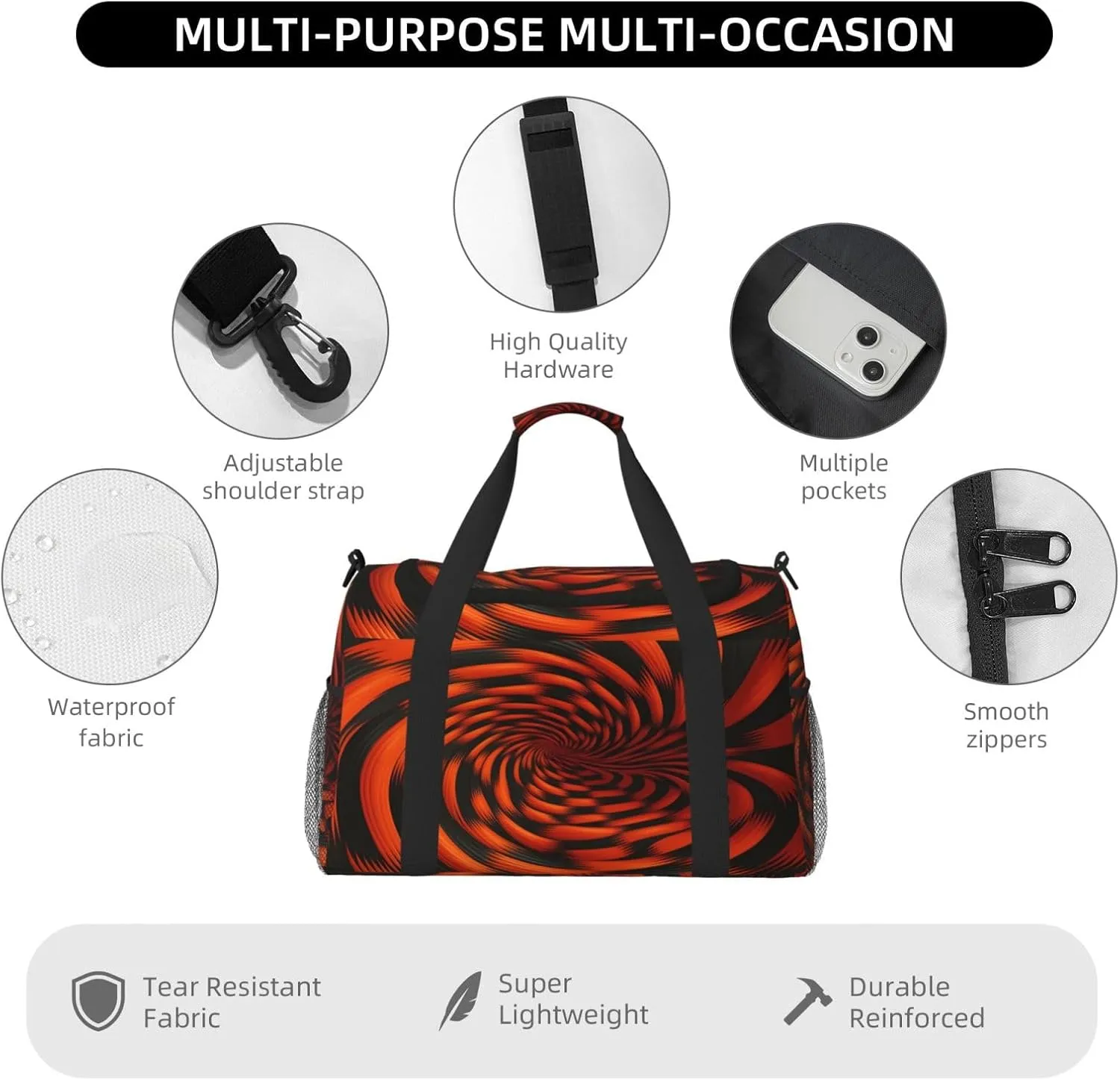 Travel Duffel Bag For Men Women, 3d Magic Swirl Pattern Carry On Sport Gym Bag With Shoulder Strap Lightweight Waterproof Weekender Bag Overnight Bag