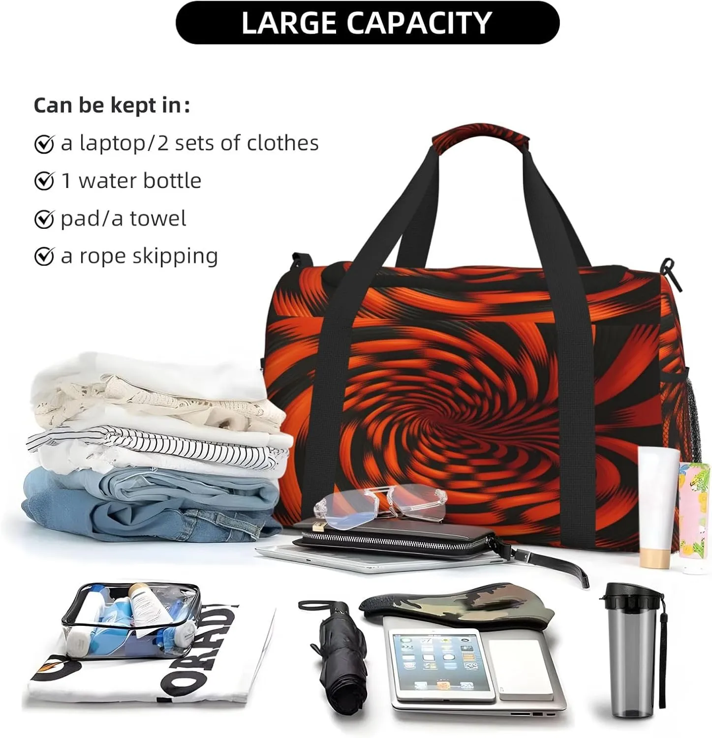 Travel Duffel Bag For Men Women, 3d Magic Swirl Pattern Carry On Sport Gym Bag With Shoulder Strap Lightweight Waterproof Weekender Bag Overnight Bag