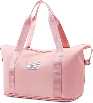 Travel Duffel Bag Large Capacity Folding Travel Bag Sports Tote Gym Bag with Trolley Sleeve Lightweight Weekender Overnight Carry on Bag for Travel Sports Gym Pink