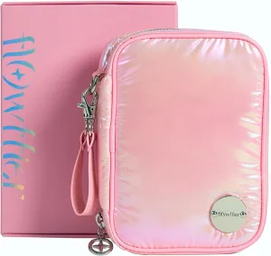 Travel Jewelry Organizer Case with Zipper and Mirrored Charm, Small Portable Jewelry Storage Bag for Rings, Necklaces, Earrings, Travel Pouch, Spring Gift for Her, Holographic Pink
