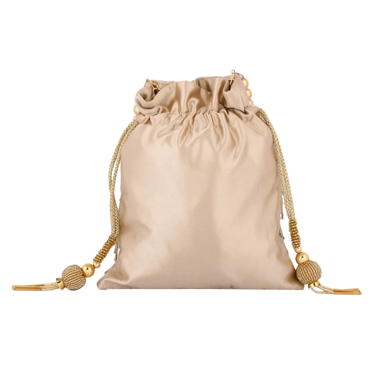 Trendy Bags Golden Beads Embellished Tasseled Potli