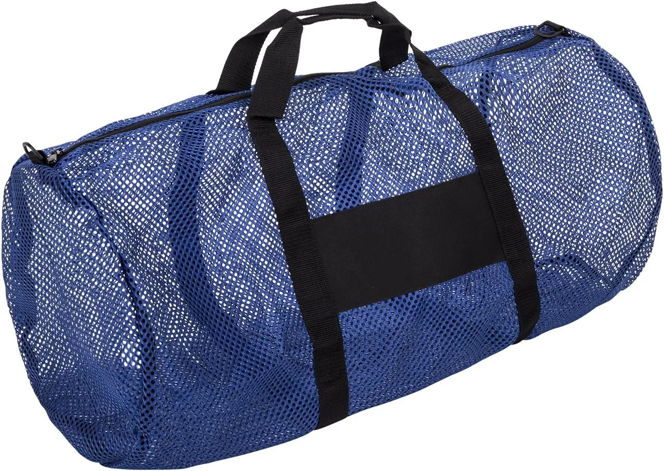 Trident Medium Gauge Mesh, Nylon Webbing Reinforced Duffel Bags (Blue, 30 x 14 Inches)