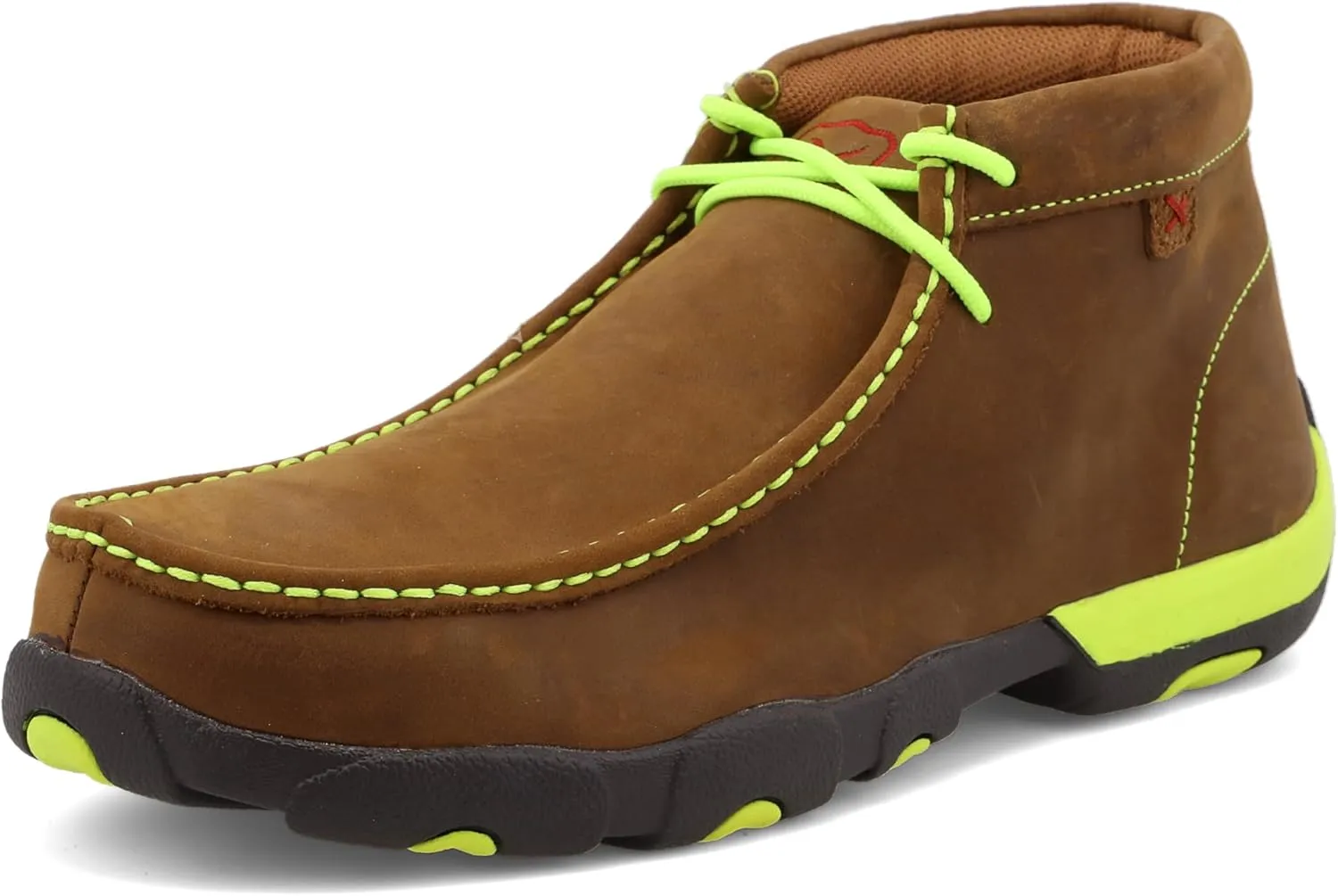 Twisted X Men's Work Chukka Driving Moc, Moc Toe Steel Toe, Distressed Saddle & Yellow, 10.5 W