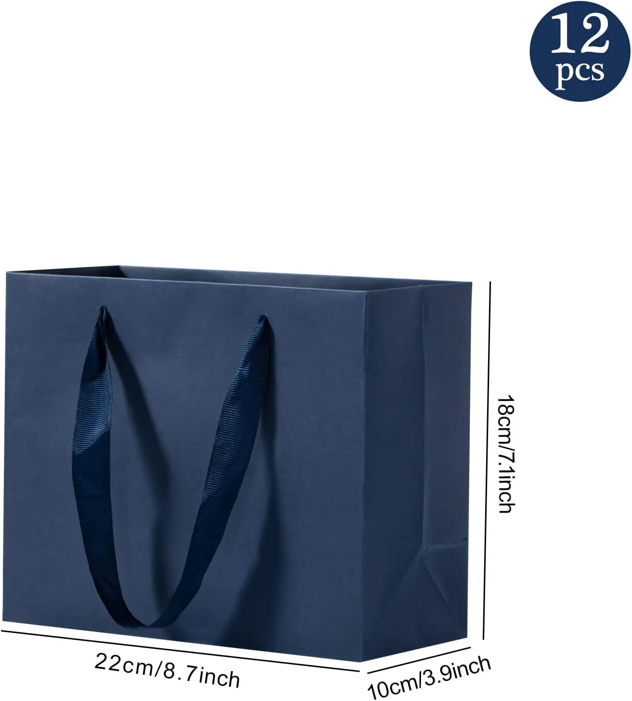 Umoonfine 12 Pack Navy Blue Paper Gift Bags with Handles - 8.7x3.9x7.1 Inches - Kraft Gift Bags for Wedding, Party, Shopping, Merchandise Business
