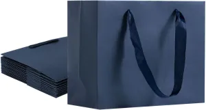 Umoonfine 12 Pack Navy Blue Paper Gift Bags with Handles - 8.7x3.9x7.1 Inches - Kraft Gift Bags for Wedding, Party, Shopping, Merchandise Business