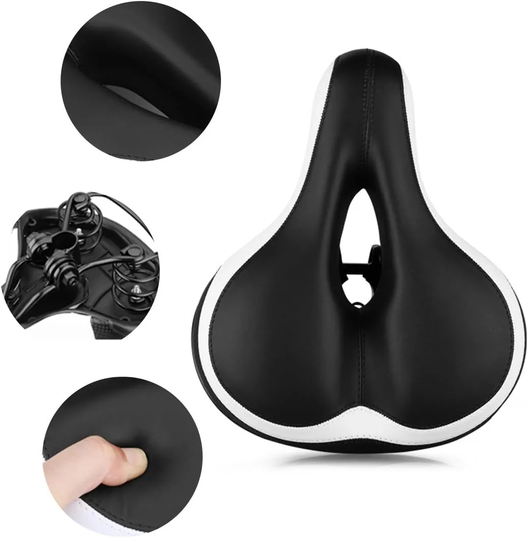UNISTRENGH Comfortable Bike Seat for Men and Women - Oversize Bicycle Saddle with Safety Reflective Tape Soft Cushion Fit for Mountain Bike, Road Bicycle, Hybrid, Cruiser and Stationary Exercise Bike