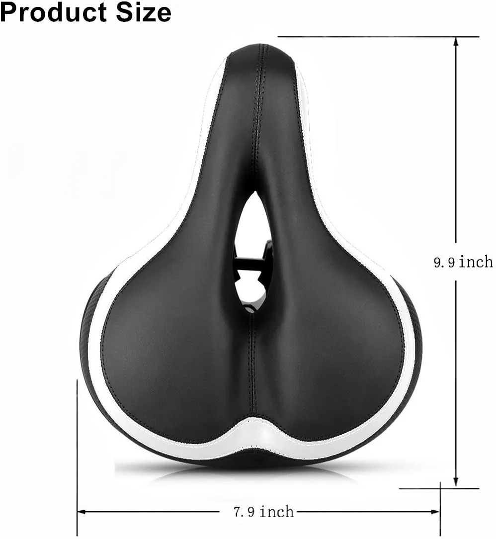 UNISTRENGH Comfortable Bike Seat for Men and Women - Oversize Bicycle Saddle with Safety Reflective Tape Soft Cushion Fit for Mountain Bike, Road Bicycle, Hybrid, Cruiser and Stationary Exercise Bike