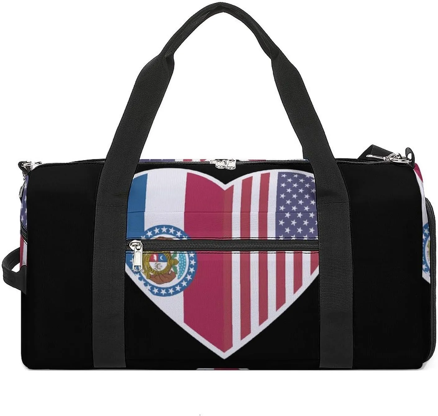 U.S. and Missouri Flags Funny Gym Bag Travel Duffel Bags Carry On Weekender Overnight Bag for Women Men