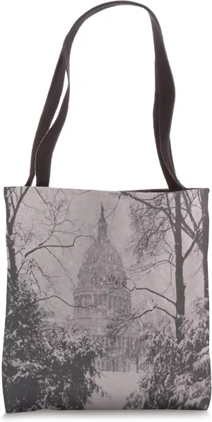 US Capitol Building During a Winter Snowstorm (1914) Tote Bag