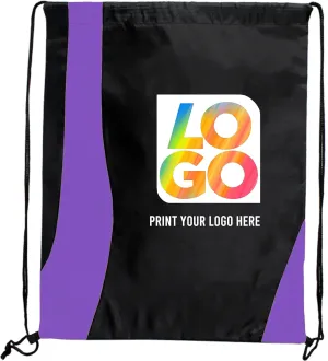 USMG Custom Two-Tone Wavy Drawstring Tote Bags - Multi-Color Imprint for Promotions, Gifts, and Events