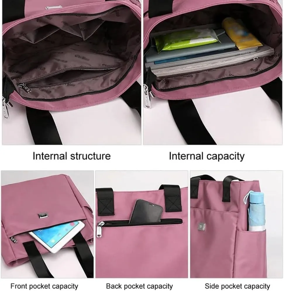 Utrum Large Capacity Water Repellent Multi Pocket Nylon Shoulder Bag, Waterproof Tote Bags for Women, Large Handbags Purses