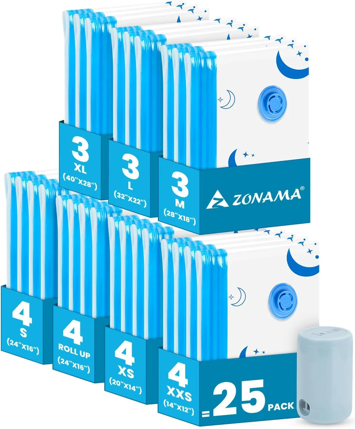 Vacuum Storage Bags with Electric Pump, 25 Pack Vacuum Sealed Bag with 1500mAh Rechargeable Battery for Clothes, Blanket, Duvets, Pillows, Comforters, Travel