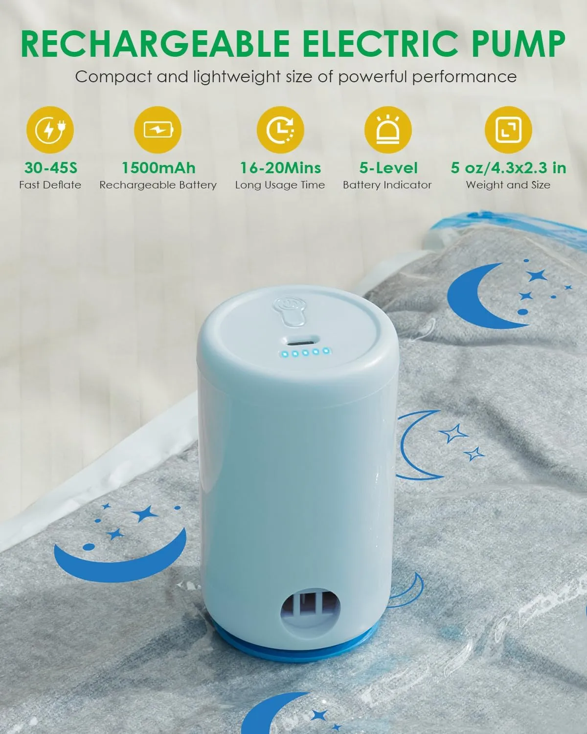 Vacuum Storage Bags with Electric Pump, 25 Pack Vacuum Sealed Bag with 1500mAh Rechargeable Battery for Clothes, Blanket, Duvets, Pillows, Comforters, Travel