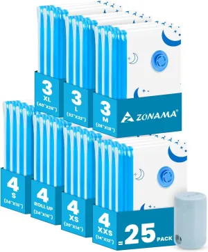 Vacuum Storage Bags with Electric Pump, 25 Pack Vacuum Sealed Bag with 1500mAh Rechargeable Battery for Clothes, Blanket, Duvets, Pillows, Comforters, Travel
