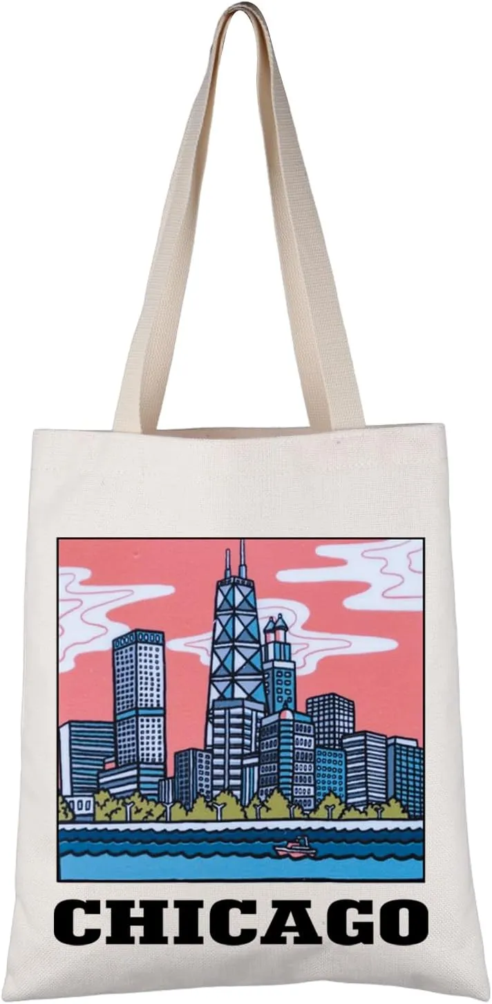 VAMSII Chicago Tote Bag for Women Chicago State Gift Retro Chicago Shopping Bag Chicago Souvenir Gifts Eco Friendly Bag