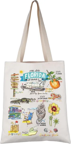 VAMSII Florida Tote Bag for Women Florida State Gift Retro Florida Shopping Bag Florida Vacation Souvenir Gif Eco Friend Bag