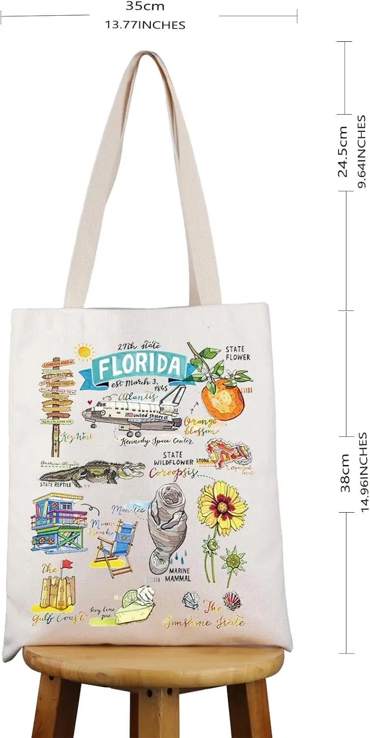 VAMSII Florida Tote Bag for Women Florida State Gift Retro Florida Shopping Bag Florida Vacation Souvenir Gif Eco Friend Bag