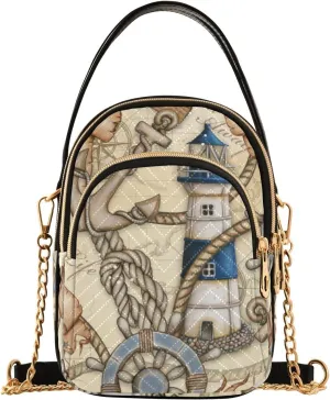 Vintage Anchor Lighthouse Crossbody Bag for Women Cell Phone Purse Wallet with Removable Chain Shoulder Handbag for Work Phone Passport Travel