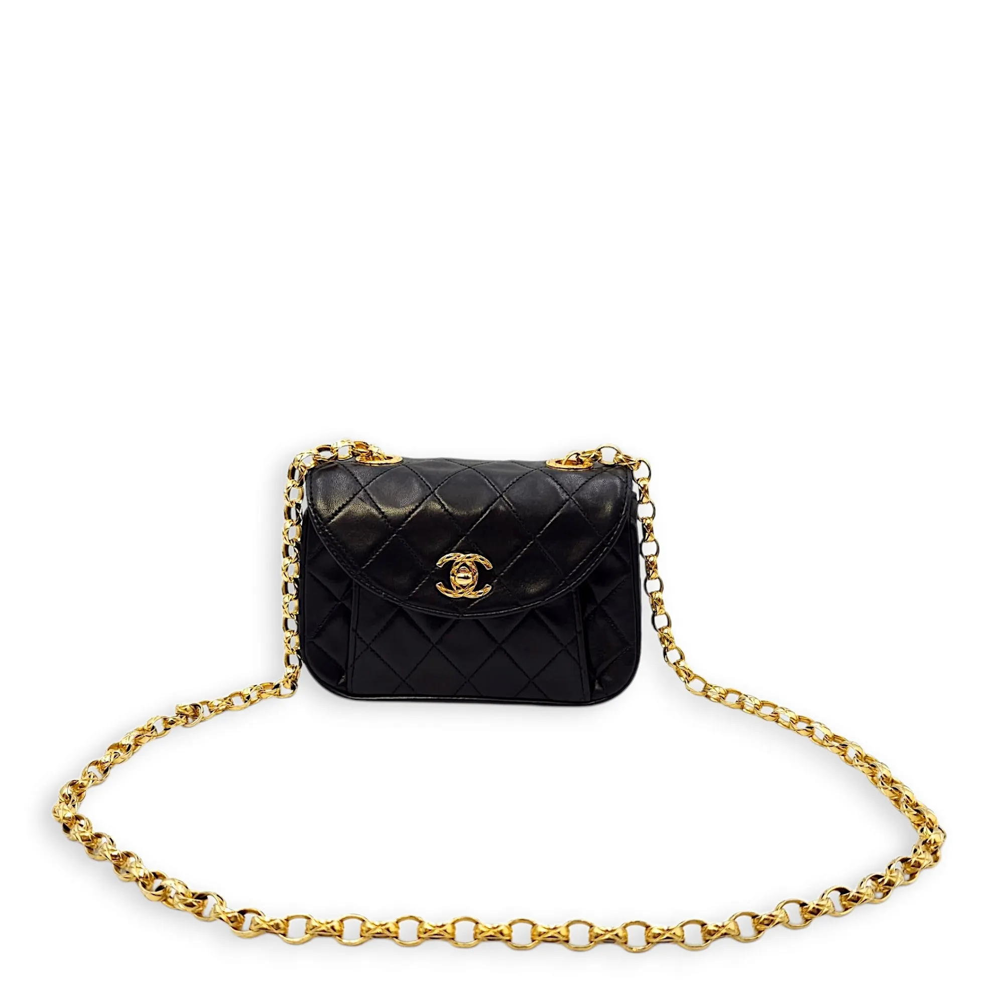 Vintage Flap with Bijoux Chain 17x11x5.5cm Black Crossbody Bag in Lambskin, Gold hardware