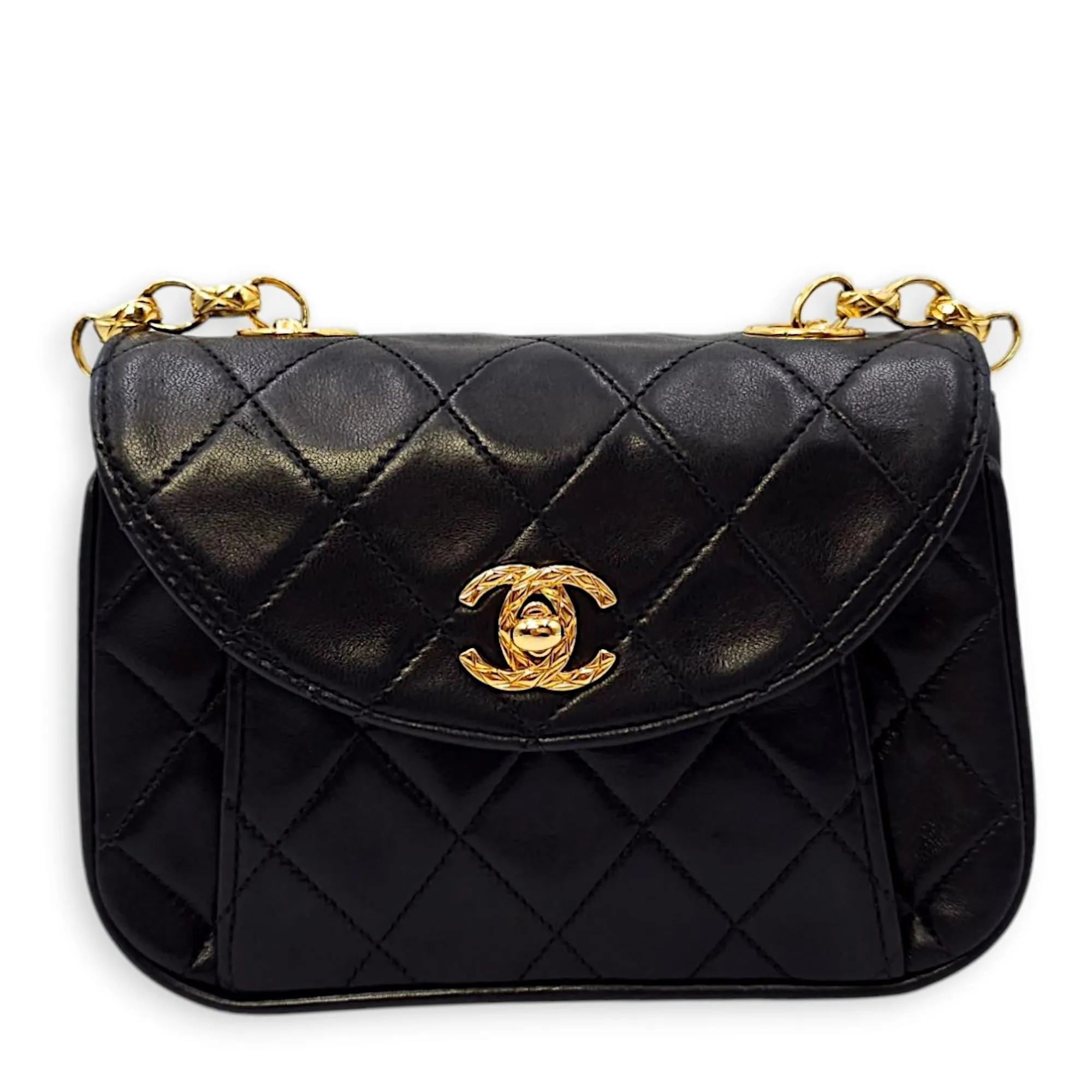 Vintage Flap with Bijoux Chain 17x11x5.5cm Black Crossbody Bag in Lambskin, Gold hardware