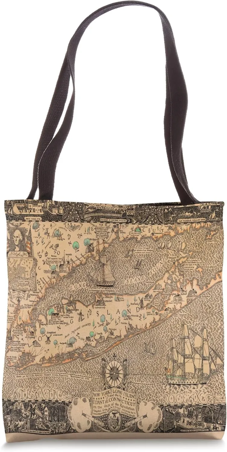 Vintage Long Island NY Revolutionary War Map (1928) Tote Bag
