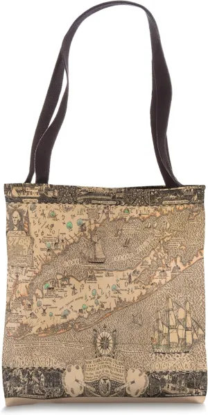 Vintage Long Island NY Revolutionary War Map (1928) Tote Bag