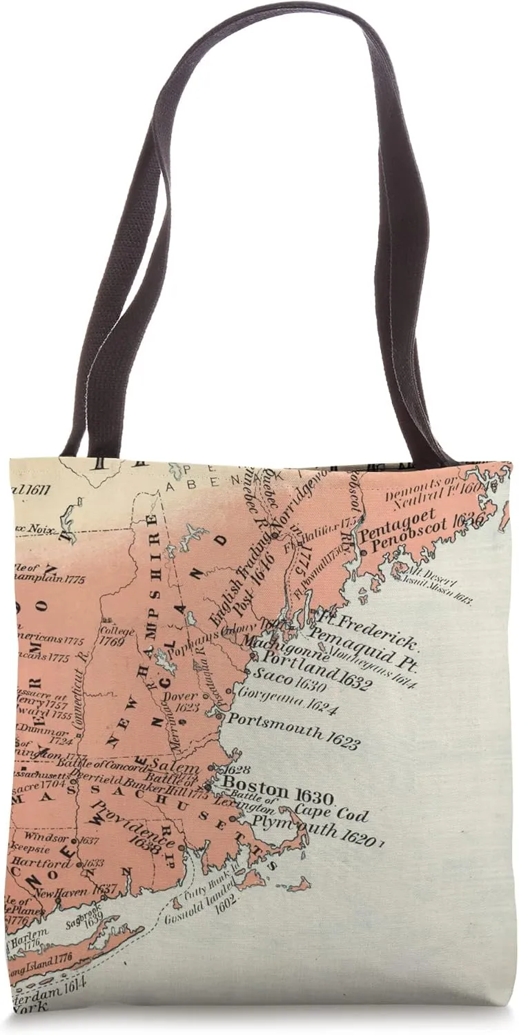 Vintage New England Colonies and Settlements Map (1884) Tote Bag