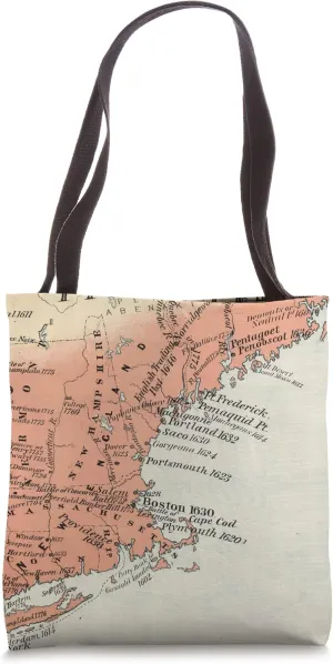 Vintage New England Colonies and Settlements Map (1884) Tote Bag