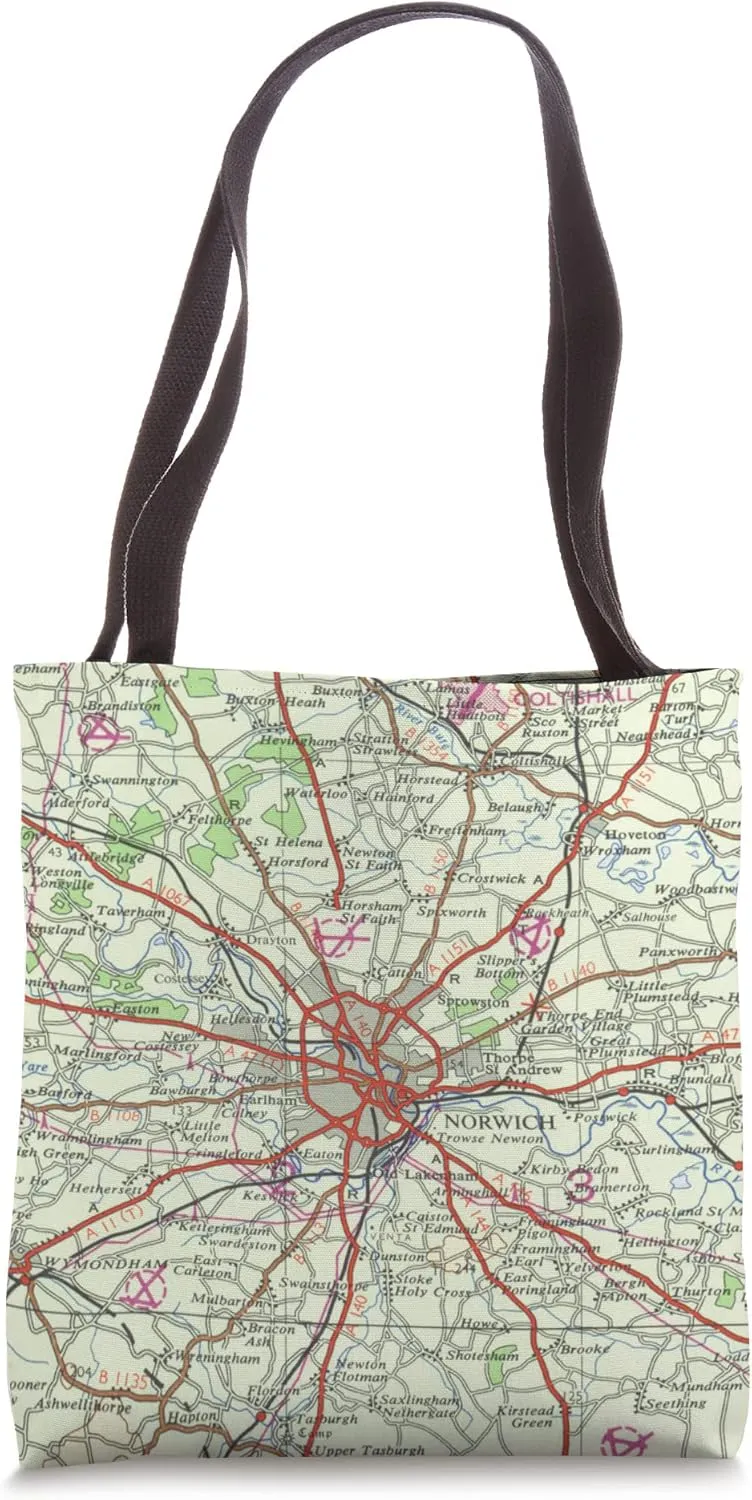Vintage Norwich UK Map (1966) Tote Bag