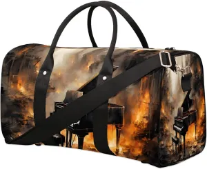 Vintage Piano Travel Duffel Bag for Women Men Waterproof Foldable Overnight Weekender Bag Large Capacity Sports Gym Bag