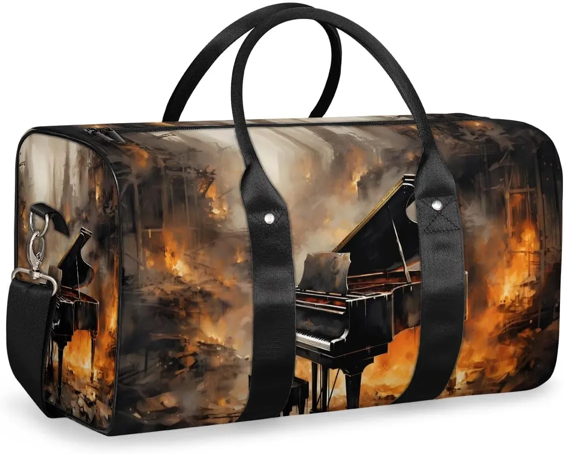 Vintage Piano Travel Duffel Bag for Women Men Waterproof Foldable Overnight Weekender Bag Large Capacity Sports Gym Bag