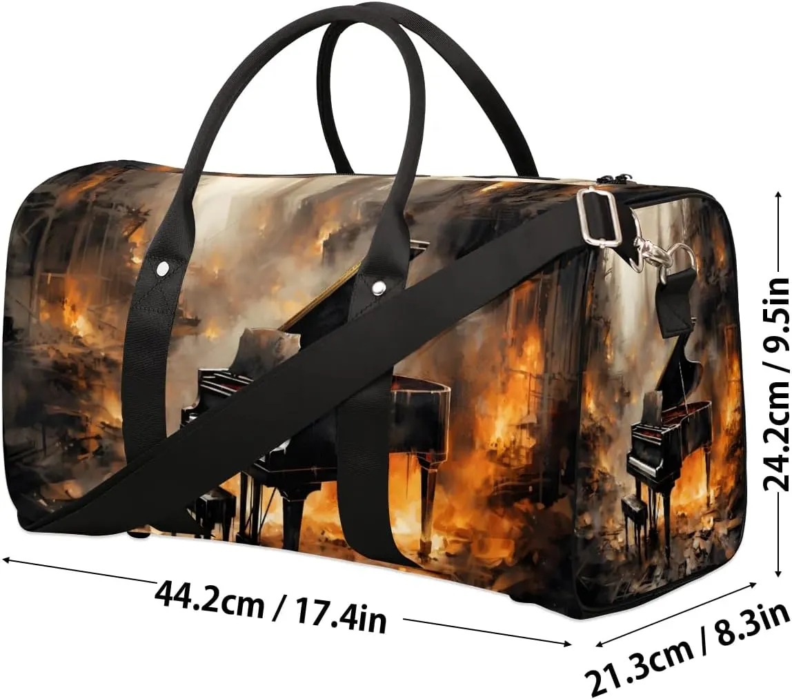 Vintage Piano Travel Duffel Bag for Women Men Waterproof Foldable Overnight Weekender Bag Large Capacity Sports Gym Bag