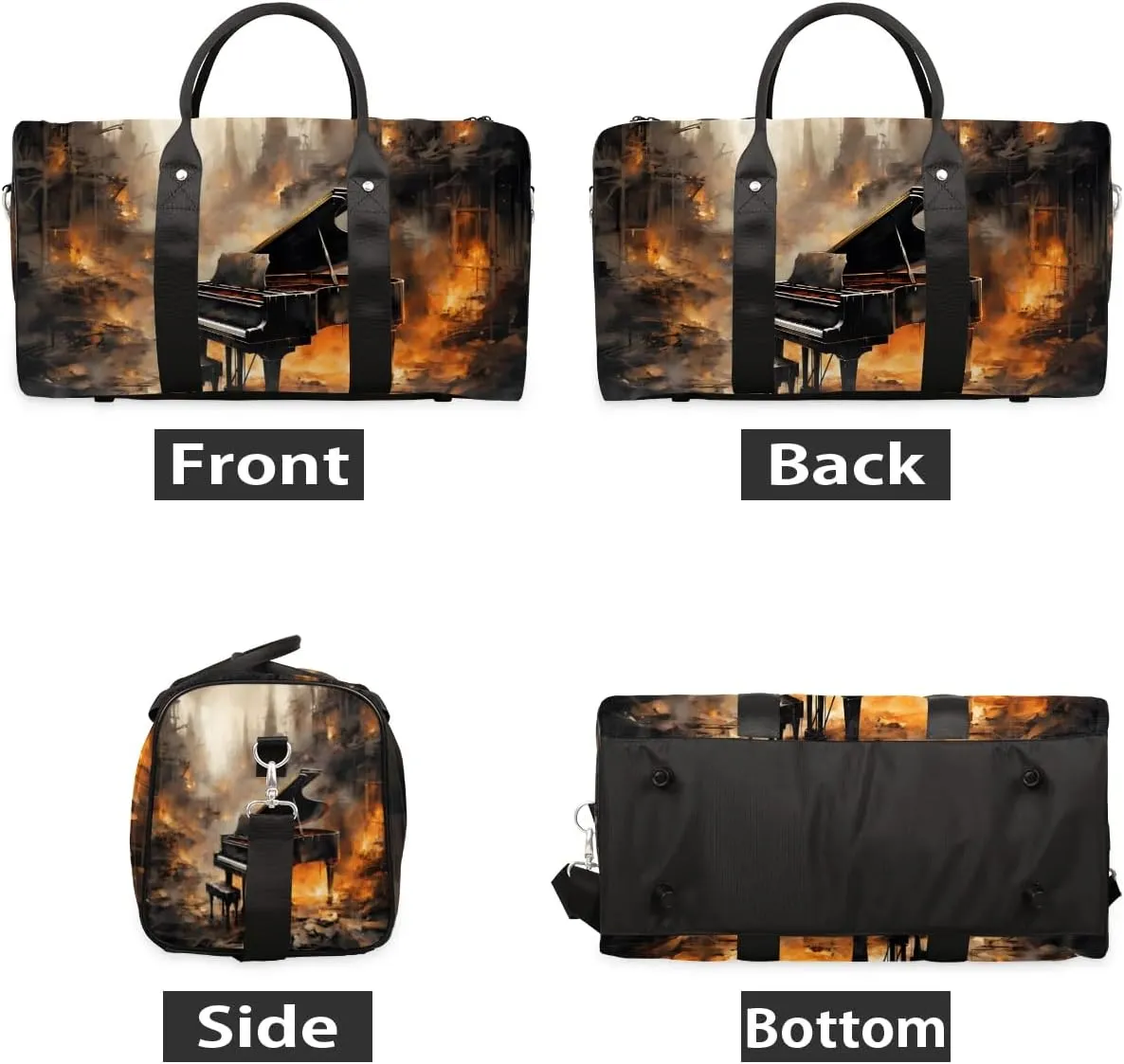 Vintage Piano Travel Duffel Bag for Women Men Waterproof Foldable Overnight Weekender Bag Large Capacity Sports Gym Bag