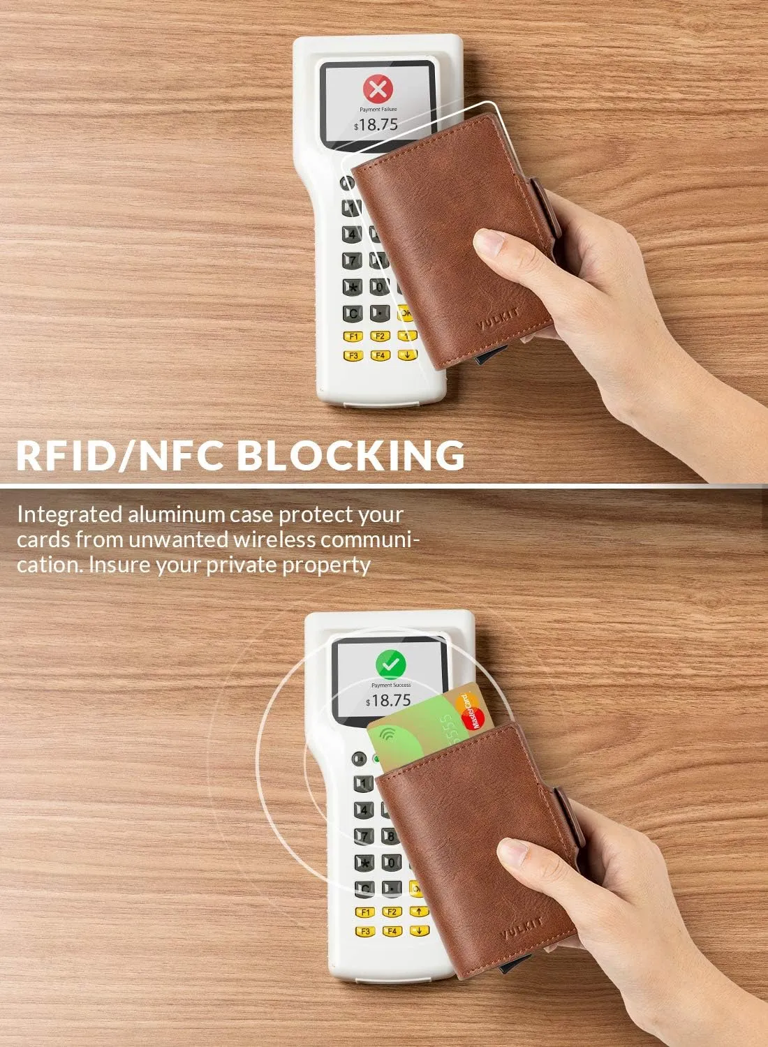 VULKIT Credit Card Holder RFID Blocking Leather Automatic Pop Up Wallet Magnetic Wallet Double Card Case for Men and Women