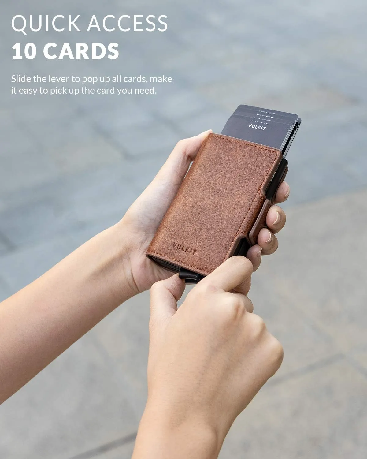 VULKIT Credit Card Holder RFID Blocking Leather Automatic Pop Up Wallet Magnetic Wallet Double Card Case for Men and Women
