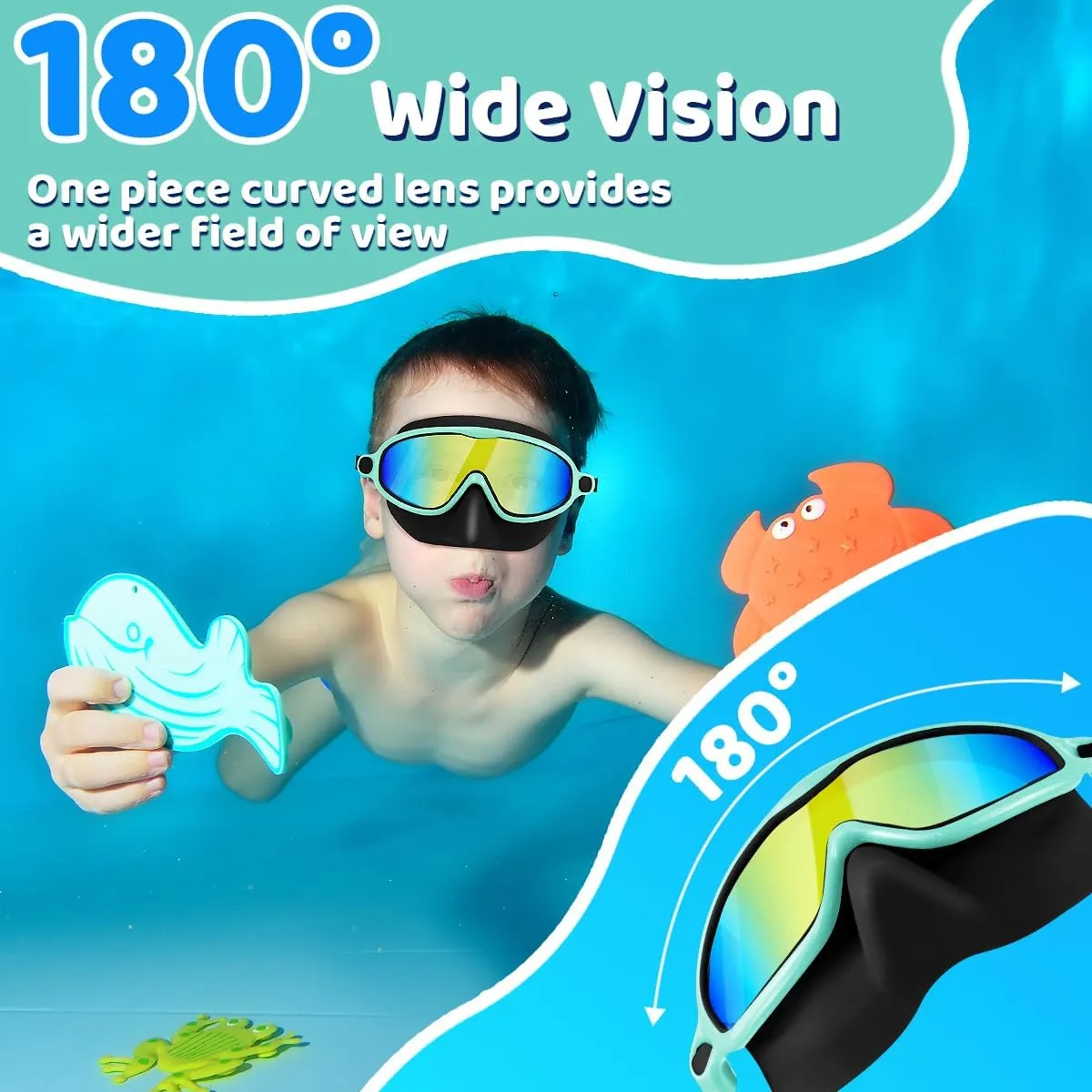 Vvinca Swim Goggles with Nose Cover, 2 Pack Wide View Diving Mask Anti-Fog UV No Leak Toddlers Swimming Goggles for Kids 3-15