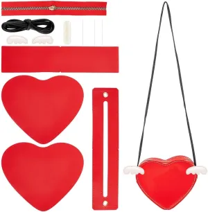 WADORN DIY Leather Crossbody Bag Making Kit, PU Leather Heart Shaped Purse Sewing Pattern Materials Craft Handbag Handmade Stitching Accessories for Women Unique Gift,6.7x7.7 inch, Red
