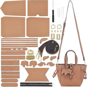 WADORN DIY Leather Tote Bag Making Kit - PU Leather Craft Sewing Handbag Making Sets - All Accessories for Gift, 10.2x4.7x7 in, Camel