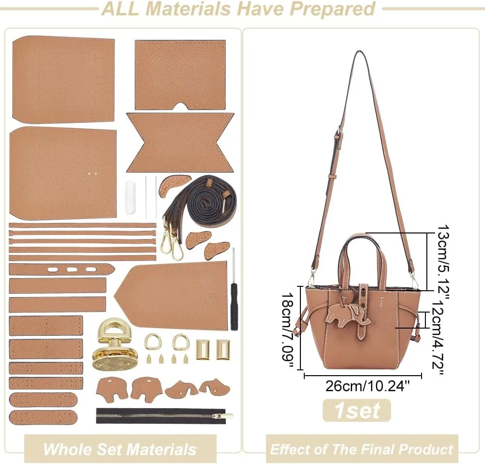 WADORN DIY Leather Tote Bag Making Kit - PU Leather Craft Sewing Handbag Making Sets - All Accessories for Gift, 10.2x4.7x7 in, Camel