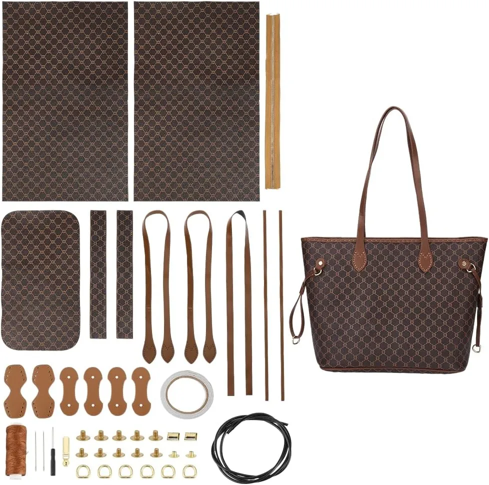 WADORN DIY PU Leather Tote & Crossbody Bags Making Kit, Brown