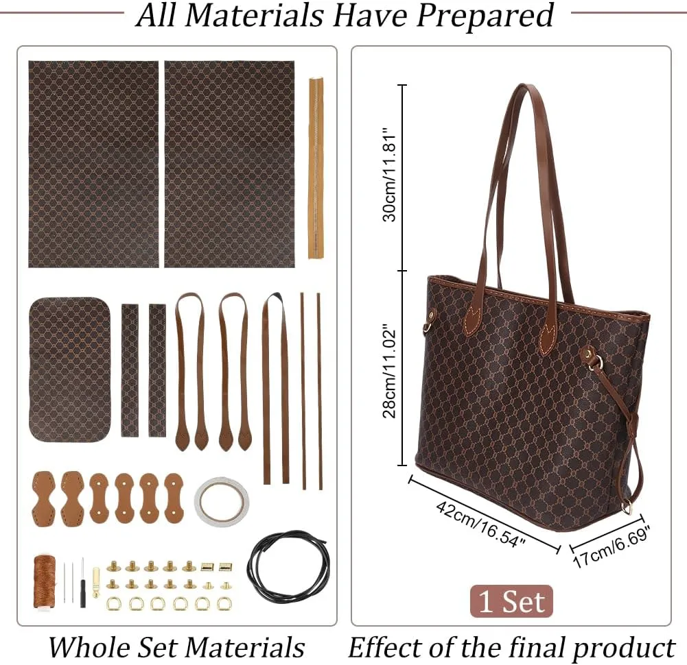 WADORN DIY PU Leather Tote & Crossbody Bags Making Kit, Brown