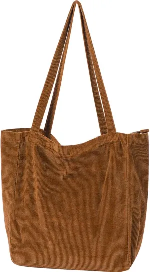 WantGor Large Corduroy Tote Bag, Women Shoulder Handbags Casual Travel Hobo Bag Zipper Shopping Work Bags