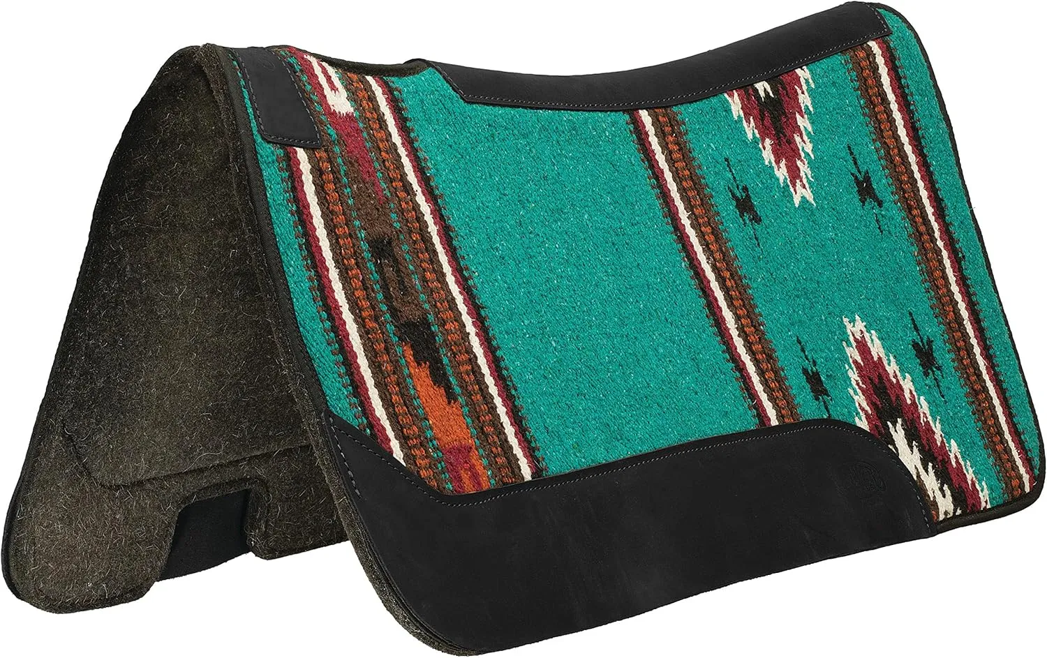 Weaver Equine 31" x 32" Contoured Single Weave Wool Blend Felt Horse Saddle Pad, Shock Absorbing Western Saddle Pad for Protection, Turquoise Pattern