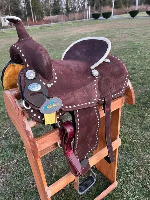 Western Barrel Racing Pleasure Trail Deep Seat Premium Leather Horse Saddle with Matching Headstall, Breast Collar (Brown, 15inch), WW-SADDLE-BR-15in