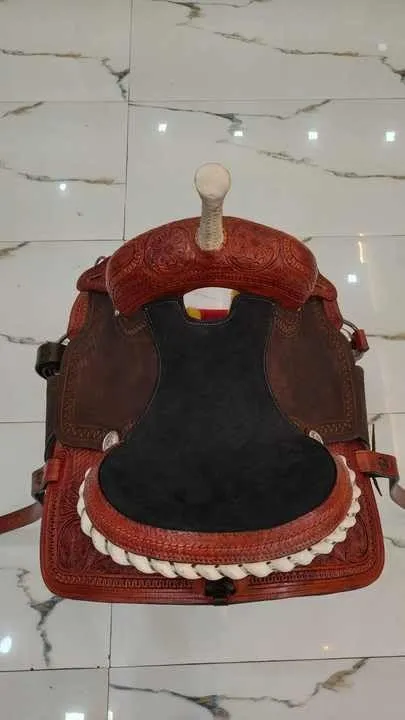 Western Barrel Racing Wooden Tree Horse Saddles Handmade Premium Leather Comfort Horses Trail Equestrian Tooled Carved Horse Saddle Riding Size: 10-18 inches Seat, KK05