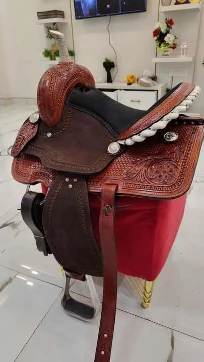 Western Barrel Racing Wooden Tree Horse Saddles Handmade Premium Leather Comfort Horses Trail Equestrian Tooled Carved Horse Saddle Riding Size: 10-18 inches Seat, KK05